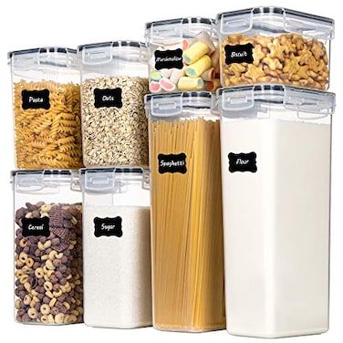 CHEFSTORY Airtight Food Storage Containers with Lids 8 PCS Plastic Storage Canisters for Kitchen Pantry OrganizationDry Food Canisters for Flour Sugar and Cereal