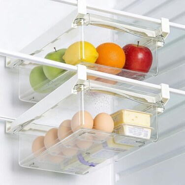 URALFA Fridge Drawer Organizer Adjustable Refrigerator Drawers for Fruit and Vegetable Pull Out with Handle Shelf Holder Storage Box Fit for Fridge Shelf Under 11