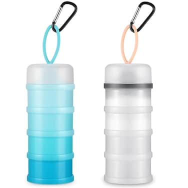 Baderke 2 Pcs Protein Powder Container with Funnels Stand 4 Stackable Leakproof Protein Powder Dispenser Portable Keychain Powder Container for Workout Fitness TravelWhite Blue