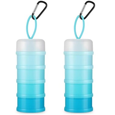 Baderke 2 Pcs Protein Powder Container with Funnels Stand 4 Stackable Leakproof Protein Powder Dispenser Portable Keychain Powder Container for Workout Fitness TravelBlue