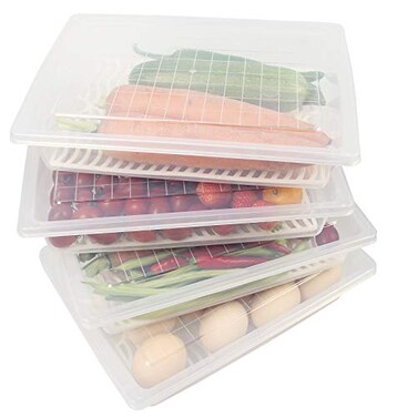 Yiautao Food Storage Container Plastic Food Containers with Removable Drain Plate and Lid Stackable Portable Freezer Storage Containers Tray to Keep Fruits Vegetables Meat and More 4Large