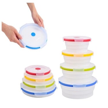 ECOBERI Collapsible Food Storage Containers Silicone Round 4 Piece Set 14172740 oz BPAFree SpaceSaving Airtight Lids Microwave Safe Without Lid Freezer and Dishwasher Safe