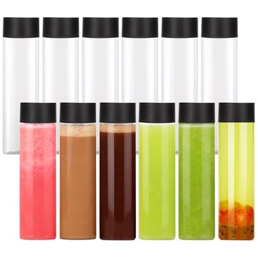 Cheeren 12 Pack 16 Oz Round Plastic Bottles with Caps Juice Containers With Lids For Smoothie Bottle Juice Bottles with Lids Juicing Milk and Other BeveragesSuitable for weddings birthday parties etc