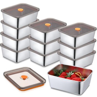 Layhit 10 Set Stainless Steel Food Containers with Lids Metal Marinating Snack Containers Box for Lunch Leftovers Dishwasher Freezer Safe 18 oz