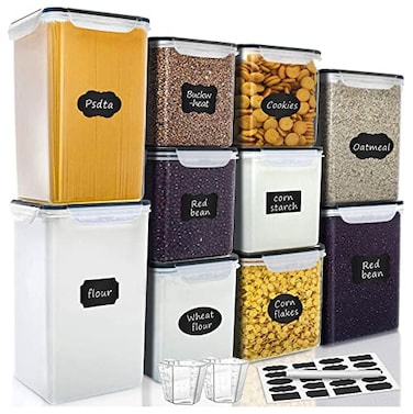 VERONES Large Tall Airtight Food Storage Containers 10 PACK Plastic Airtight Kitchen Pantry Organization Ideal for Flour Sugar Plastic Canisters with Labels