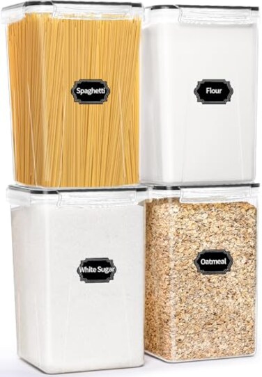 HKJ Chef 4 Pack Extra Large Airtight Food Storage Containers with Lids 65L 220 oz BPA Free Plastic Kitchen and Pantry Organization Contianers for Cereal Flour and Sugar Storage Labels Marker