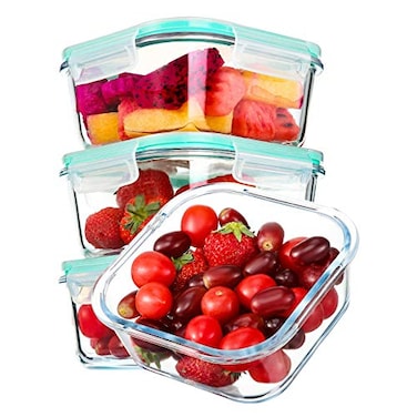 YEBODA Glass Food Storage Containers with Airtight Snap Locking Lids BPA Free Meal Prep Container Set For Home Kitchen Restaurant Freezer Microwave Oven Dishwasher Safe 28oz 4 Pack