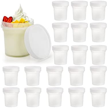 Peohud 20 Pack Ice Cream Containers 10 Oz Plastic Freezer Food Storage Jars with Screw Lids Leak Proof Takeout Container for Jam Reusable Pudding Cups for Fruit Dessert Sundaes Soup BPA Free