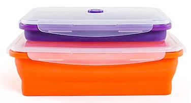 Kitchen Home Thin Bins Collapsible Containers Set of 2 Extra Large Rectangle Silicone Food Storage Containers BPA Free Microwave Dishwasher and Freezer Safe