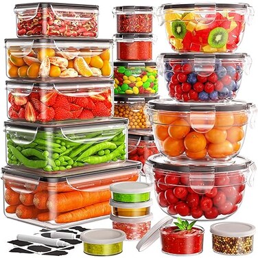 JSCARES 40 PCS Food Storage Containers with Lids Airtight 20 Lids 20 Containers Leakproof MealPrep Containers for Kitchen Storage Reusable Plastic MicrowaveDishwasher Safe with Labels Pen