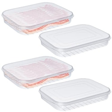 Suclain 4 Pieces Bacon Keeper Plastic Deli Meat Saver with Lids Airtight Cold Cuts Cheese Container for Fridge Food Refrigerator Storage Box Shallow Low Cookie Holder 965 x 728 x 138