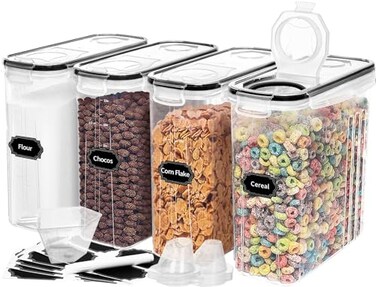Skroam 4PCS Cereal Containers Storage 4L1352 oz Airtight Food Storage Containers with Pour Spout for Kitchen Pantry Organization Storage Plastic Cereal Dispensers Measuring Cup 20 Labels