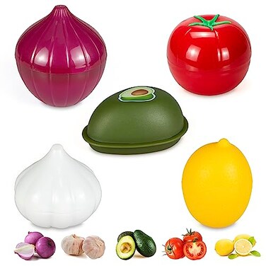 PIVNASY Vegetable and Fruit Storage Containers for Refrigerator Lemon Tomato Garlic Avocado and Onion Storage Food Storage Containers with Lids Pack of 5