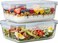 Le'raze 4pc Set 8 Cup64oz Large Glass Food Storage Containers with Lids Airtight Meal Prep Container with Lid Lock Freezer Microwave Oven Safe Clear Lunch Bowl Stackable Baking Pantry Organizer 2Pack