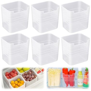 JJYHEHOT 6 PCS Fridge Organizer Bins Refrigerator Side Door Storage Box Plastic Clear Storage Container for Fridge Cupboard Pantry Snacks Tins Kitchen