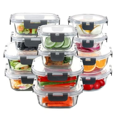 C CREST Food Storage Glass Containers Set of 12 with Locking Lids MultiSize Airtight Seal for Freshness Perfect for Meal Prep and Storage