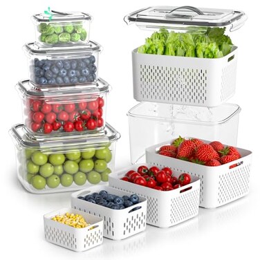 BOICHU Fruit Storage Containers for Fridge 5 Size Berry Containers for Fridge Keep Fresh with Colanders and Vent Handle Lids Clear Vegetable Storage Containers for Refrigerator Lettuce Keeper