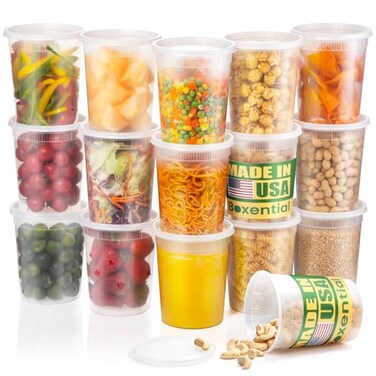 Boxential 32 oz Deli Containers with Lids 24 Set Made in USA BPAFree Plastic Food Containers Freezer Microwave Safe Stackable Meal Prep Soup Storage Containers Ideal for Takeout Kitchen Use