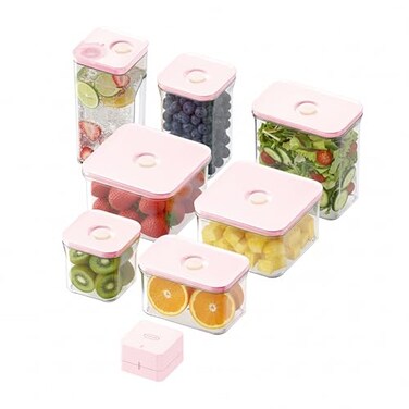 VAKUEN Premium Airtight Food Storage Containers ROSE 8PSET 6pcs Container 1pcs Water Pitcher and Vacuum Sealer Patented Double Silicone Lining 100 Leak Proof BPAFREE