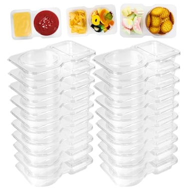 Dasinro 20 Sets Double Compartment Condiment Containers with lids Reusable Snack Pack Containers Used For Portioning FruitsStoring Food Dips and Carrying Snacks