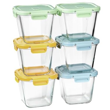 Susukkie Glass Soup Containers with Lids 32oz Borosilicate Glass Storage Containers 4 Cup Freezer to Microwave Safe Airtight Leak Proof Square Meal Prep Containers for Lunch Travel 6 Pack