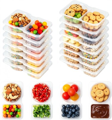 Husfunov 15 Set Reusable Snack Containers with Lids 2Compartment Snackle Box Container Portion Control for Kids Meal Prep Containers for Travel School