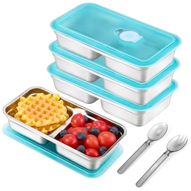 UCBAT Stainless Steel Snack Containers with Lids 4 Pack Reusable Grab and Go 2 Compartment Lunch Box for Travel Outdoor CampinContainers for household or kitchen use