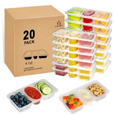 MACTANO 8 OZ Reusable Snack Containers with Lids New 3 Compartment Condiment Snack Pack Containers 20 Sets