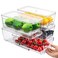 Imncya 4 Pack Fridge Organizer Drawers Bins Clear Stackable Pull Out Refrigerator Drawer Organizer Fridge Storage Container with Lids for Fruits Vegetables Drinks and Food
