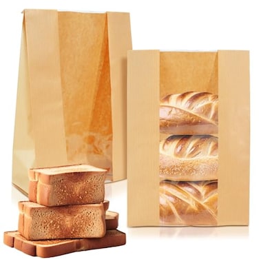 Newbested 30 Pack Kraft Paper Bread Loaf Bag with Clear Front WindowBrown Bakery Cookie Food Coffee Storage Packaging Treat Bag 14 x 83 x 35
