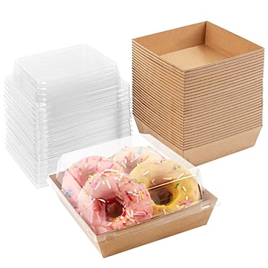Ocmoiy Small Charcuterie Boxes with Clear Lids To Go Paper Disposable Food Containers 5 Inches Bakery Dessert Boxes for Sandwich Cookie Pastry Cake Slice Brown 50ct