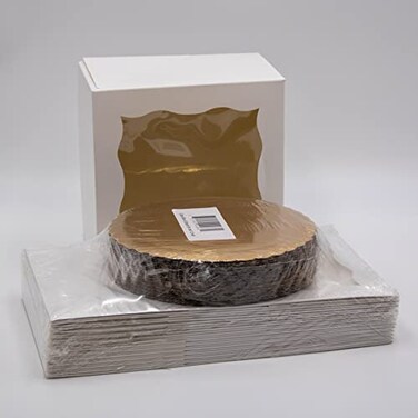 Green Harvest 8x8x5 White Cake Box with Window and Gold Cake Board Combo 12 Sets 24 pcs