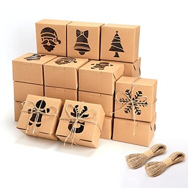 Tenare 30 Pieces Christmas Cookie Boxes with Clear Window Cupcake Bakery Boxes Pastry Packaging Kraft Present Box with Rope for Food Present Giving 4 x 4 x 25 InchesBrownClassic