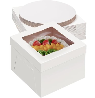 Packpal 20Pack 12 Inch Cake Boxes With Cake Boards 10 boxes 10 boards 12X12X8 Inch White Bakery Boxes With Windown For Cajas Pasteles Cookie PastriesPie Wedding Birthday Fathers day