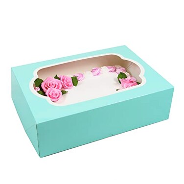 Global Sugar Art 5Count Quarter Sheet Cake Box with Window Sturdy AutoPopup 14 x 10 x 4 Inches Designer Blue