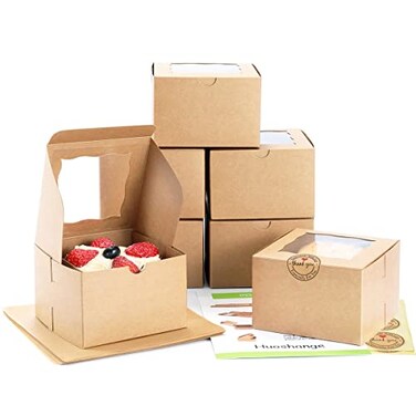 Huoshange Cookie Boxes with Window 45x45x3 Inch50 Pack PremiumOil ResistantBrown Bakery BoxMini Treat Boxes for Mini Bundt Cake and Individual Cheesecakes