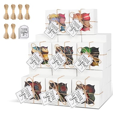 KPOSIYA 60 Pcs White Bakery Boxes with Window Individual Cupcake Box 4x4x25 Inches Cookie Boxes Kraft Paper Brown Gift Box for Pastries Cookies Pie Donuts Macaroon 60 White