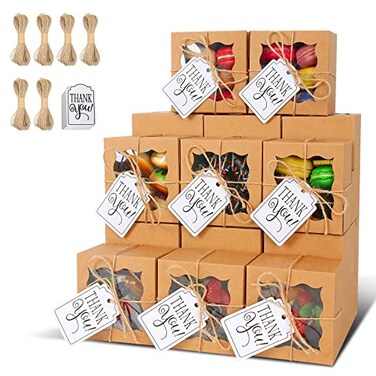 KPOSIYA 60 Pcs Brown Bakery Boxes with Window Individual Cupcake Boxes 4x4x25 Inches Cookie Boxes Kraft Paper Brown Gift Box for Pastries Cookies Pie Donuts Macaroon