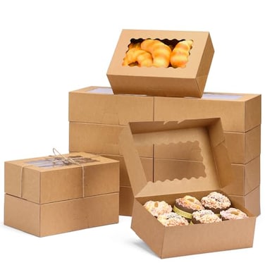 Moretoes 28pcs Cookie Boxes with Window 9x6x3 Inch Brown Bakery Boxes Pastry Containers for Chocolate Covered Strawberries Candy Muffins Donuts