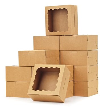 Moretoes 15pcs Cookie Boxes with Window 6x6x3in Brown Bakery Boxes for Treats Small Cake Desserts Donuts Pastry