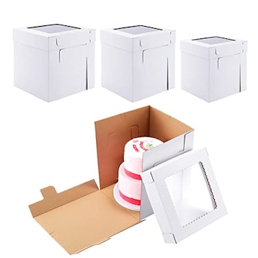 Huoshange Tall Cake Boxes for Tier Cakes3 Sizes 6 Pack 8x8x1010x10x12 and 12x12x12InchSturdy White Tall Cake Box Shipping in 8 10 12 Inch 2 3 Tier for Wedding Layer Tiered Cakes
