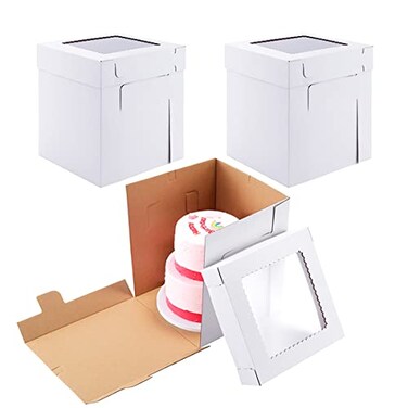 Huoshange Tall Cake Boxes for Tier Cakes10x10x12 Inch 3Pack Thick Sturdy Cake Box with Window Layer Cake CarrierDisposable Cake Containers