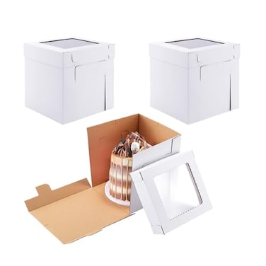 Huoshange Tall Cake Boxes for Tier Cakes8x8x8 Inch 12Pack Thick Sturdy Cake Box with Window White Cake CarrierDisposable Cake Containers
