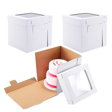 Huoshange Tall Cake Boxes for Tier Cakes12x12x12 Inch 10 Pack Thick Sturdy Bakery Box with WindowWhite Wedding Cake BoxesLayer Cake CarrierDisposable Cake Containers