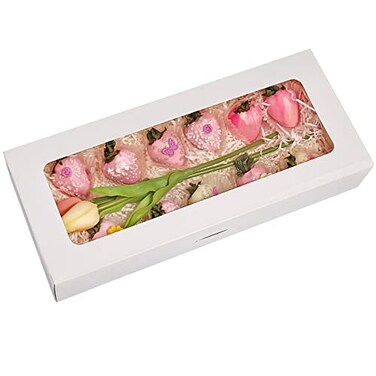 RIFMEAE 24Pack 14 x 6 x 25 Cookie Boxes Bakery Boxes with Window Strawberry Boxes AutoPopup Treat Boxes for Strawberries Cookies