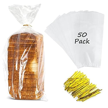 Gere Large Bread Bags with Ties 8 x 4 x 18 50 Pack Clear Reusable Bulk Bread Bags for Homemade Bread Plastic Bakery Bags Clear Bread Loaf Packing Bags