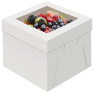 WINKIO 4 Pack Cake Boxes 12 Inch Disposable Cake Transport Container Cake Carrier White Cake Holder with Large Window for Bakery Cookies Pies Cupcakes Pastry 12128 Inches