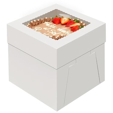 WINKIO 4 Pack Cake Boxes 8 Inch Disposable Cake Transport Container White Bakery Boxes with Large Window for Cookies Pies Cupcakes Pastry 888 Inches