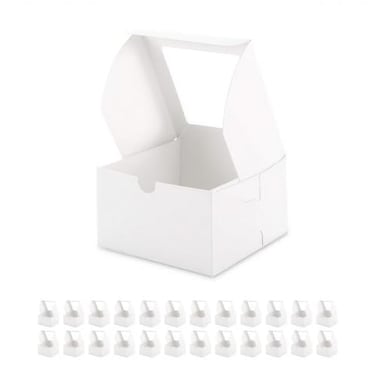 BAKIPACK 25 White Bakery Boxes with Window 5x5x35 Inches Dessert Boxes to Go with Window Treat Boxes for Small Bakery Dessert Candy Cookies Pastry Party Favors Wedding Cake