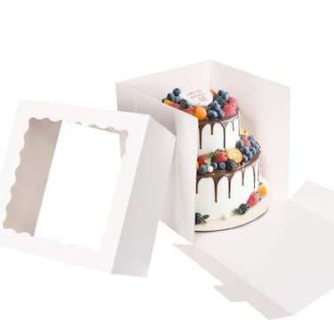 Moretoes 16 Pack Cake Boxes 12x12x12 Inch Tall Cake Containers with Window for Tier Cakes Disposable Sturdy Bakery Carrier with Lids for Valentines Day Mothers Day Wedding Birthday